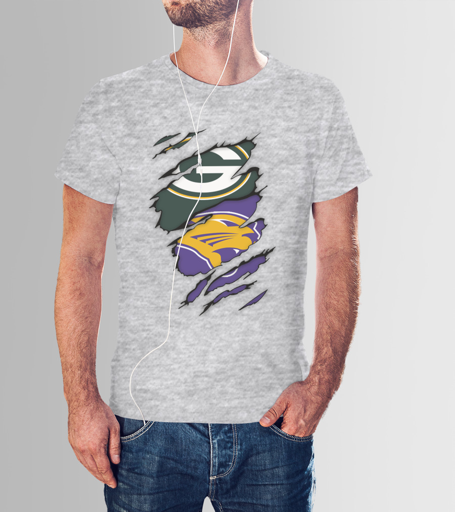Green Bay Packers And Northern Iowa Panthers Logo Fusion T-Shirt