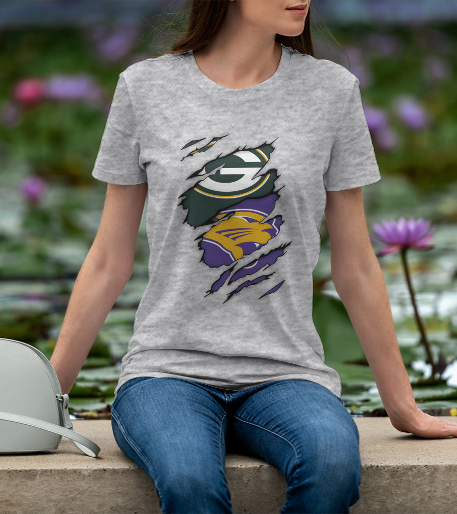 Green Bay Packers And Northern Iowa Panthers Logo Fusion T-Shirt