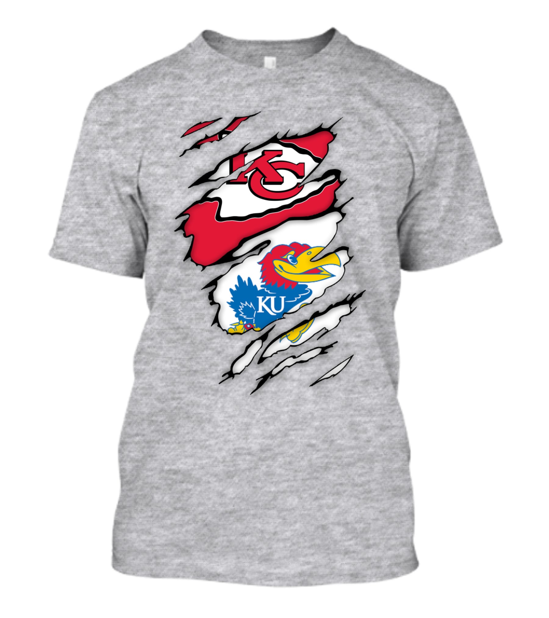 Kansas City Chiefs And Ku Jayhawks Logos Torn T-Shirt