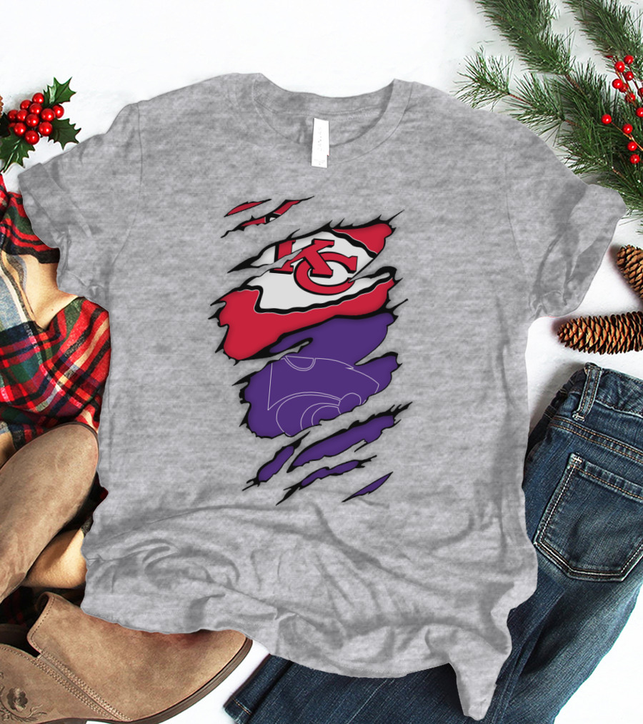 Kansas City Chiefs And Kansas State Wildcats Logo Integration T-Shirt