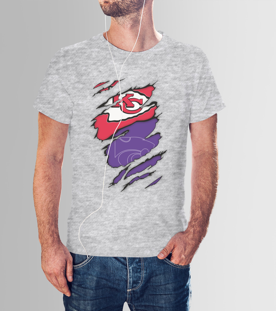 Kansas City Chiefs And Kansas State Wildcats Logo Integration T-Shirt