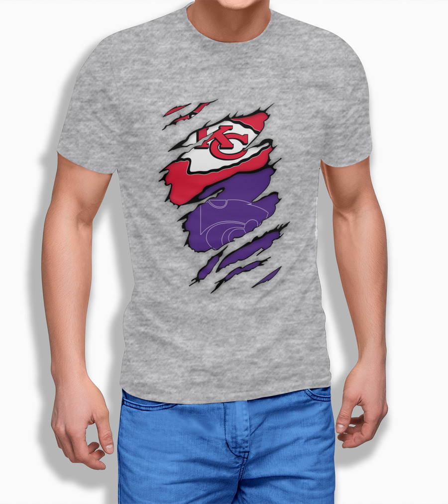Kansas City Chiefs And Kansas State Wildcats Logo Integration T-Shirt