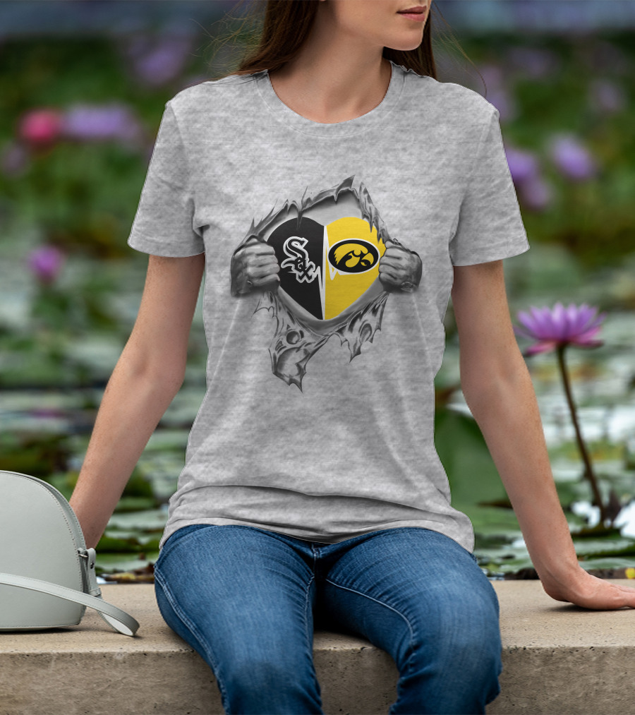 Chicago White Sox Iowa Hawkeyes Heart Rip T-Shirt