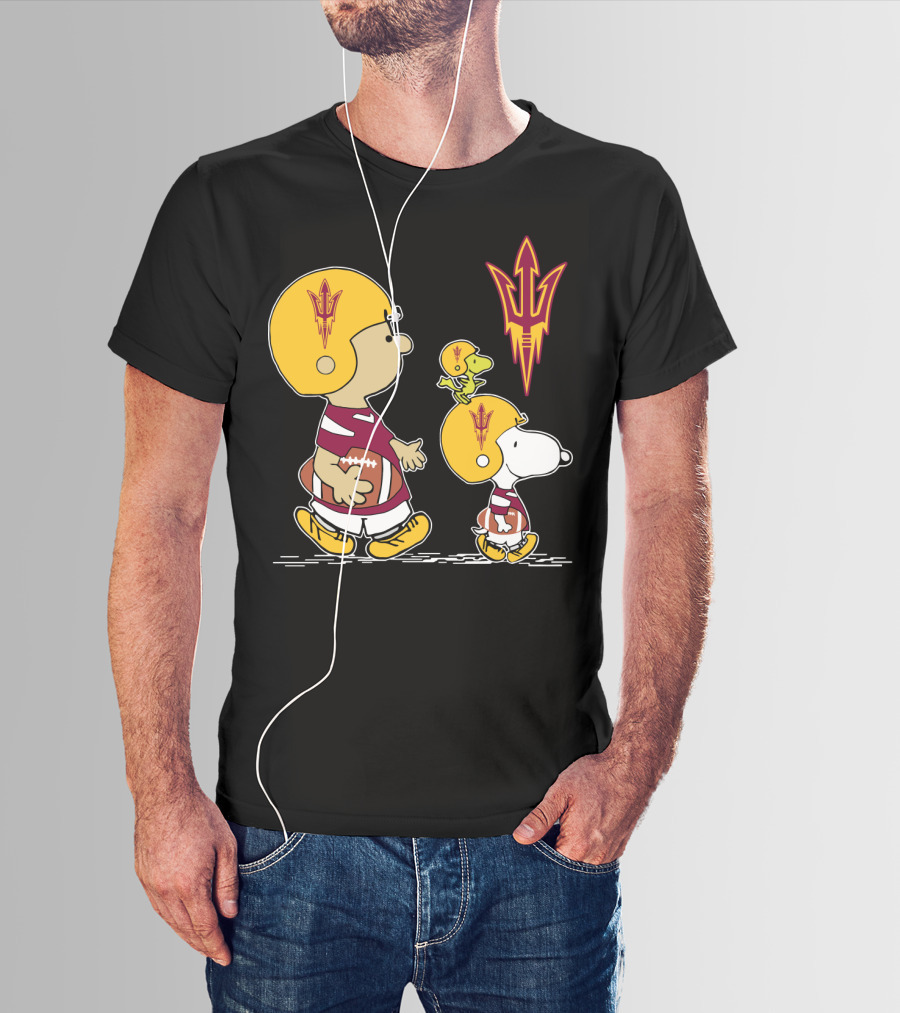 Arizona State Sun Devils Peanuts Characters Football Helmets T-Shirt