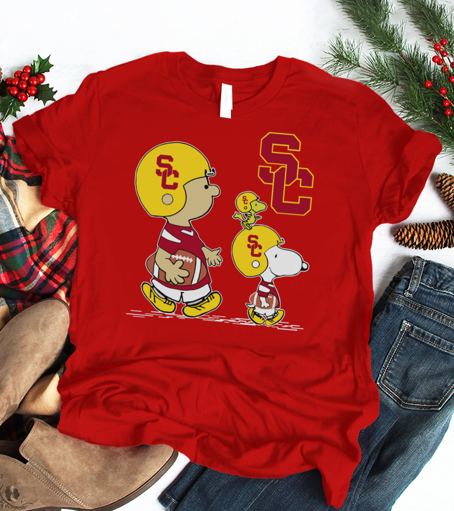 USC Trojans Peanuts Characters Football Theme With SC Helmets T-Shirt