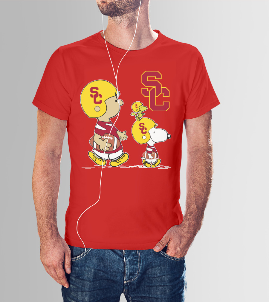 USC Trojans Peanuts Characters Football Theme With SC Helmets T-Shirt