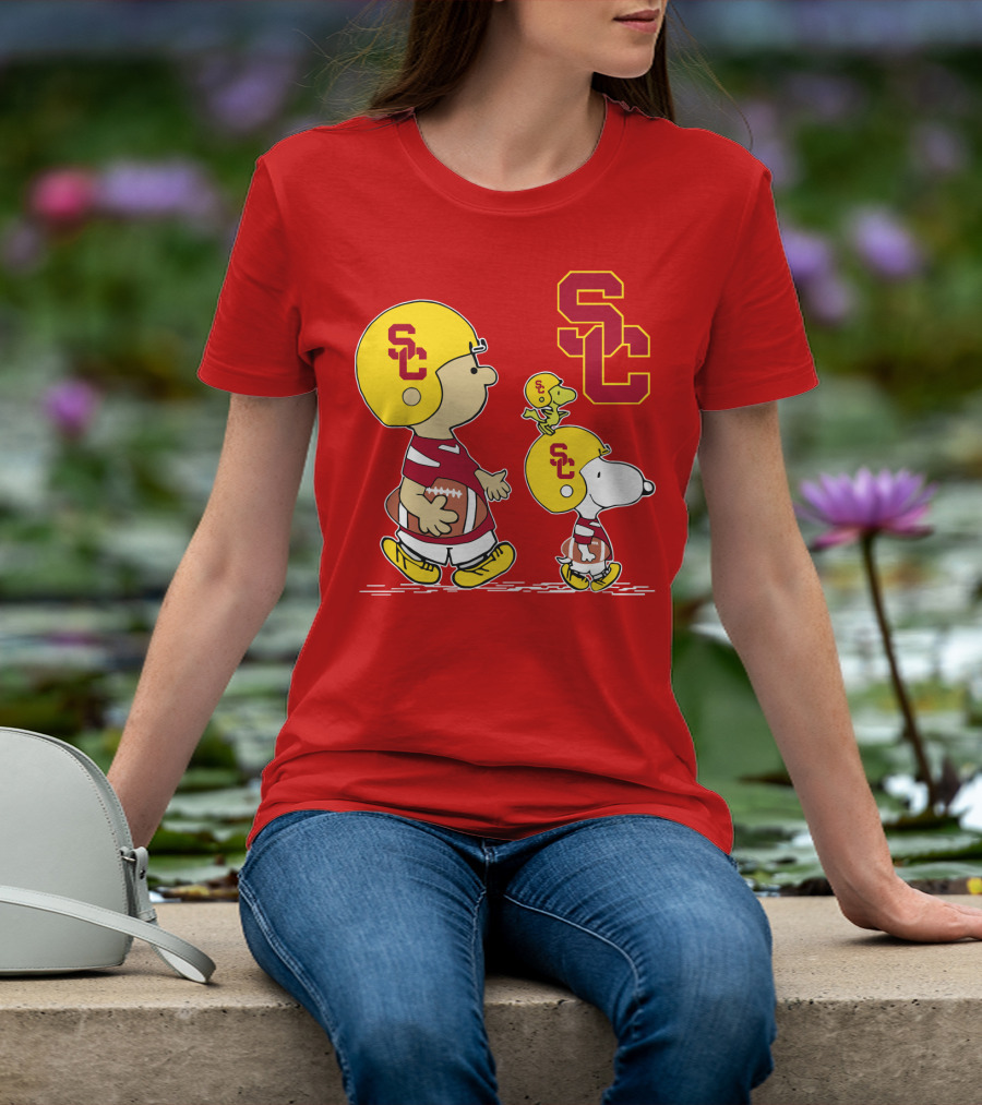 USC Trojans Peanuts Characters Football Theme With SC Helmets T-Shirt