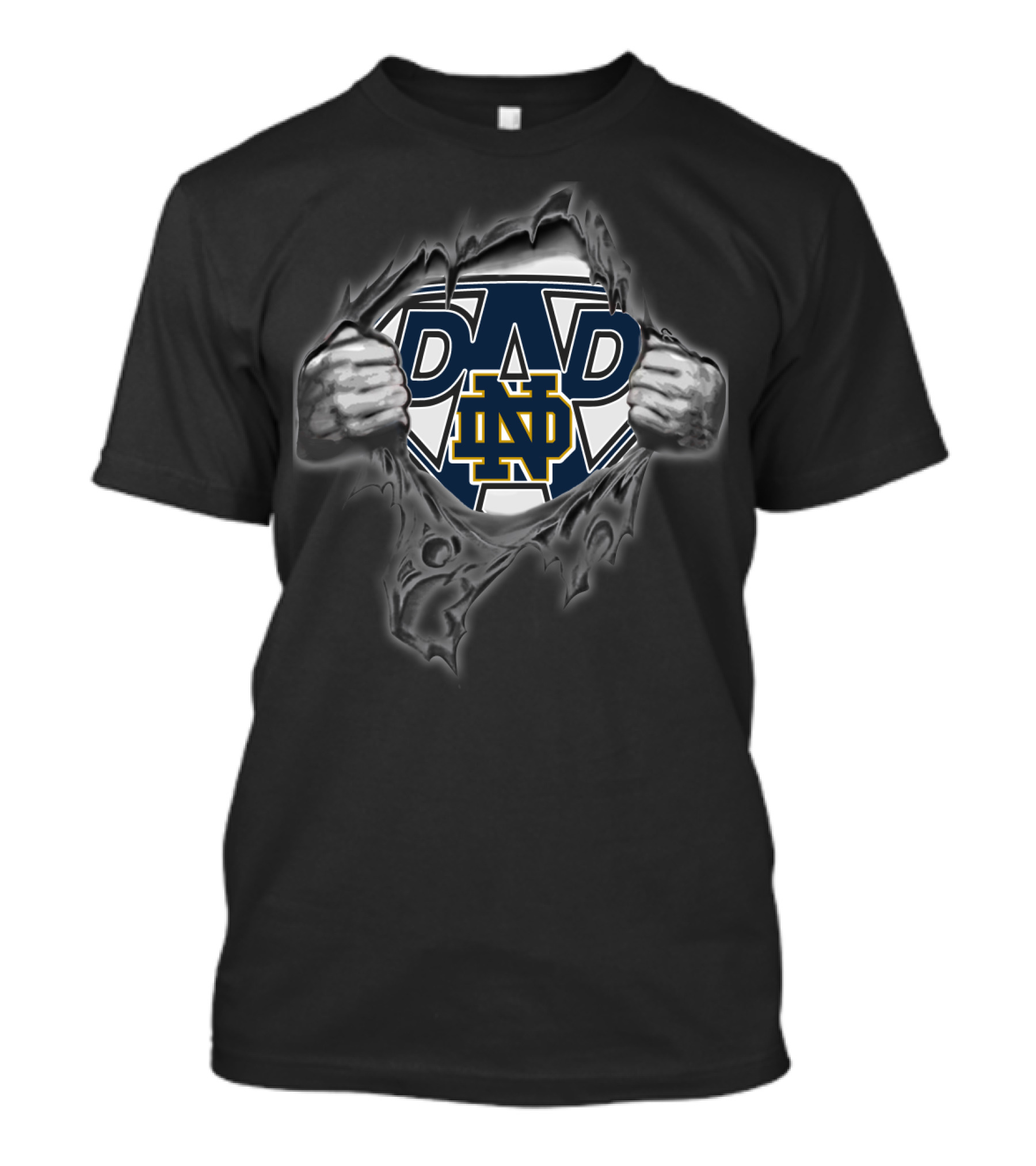 Notre Dame Super Dad Logo With Shield Breaking Through T-Shirt