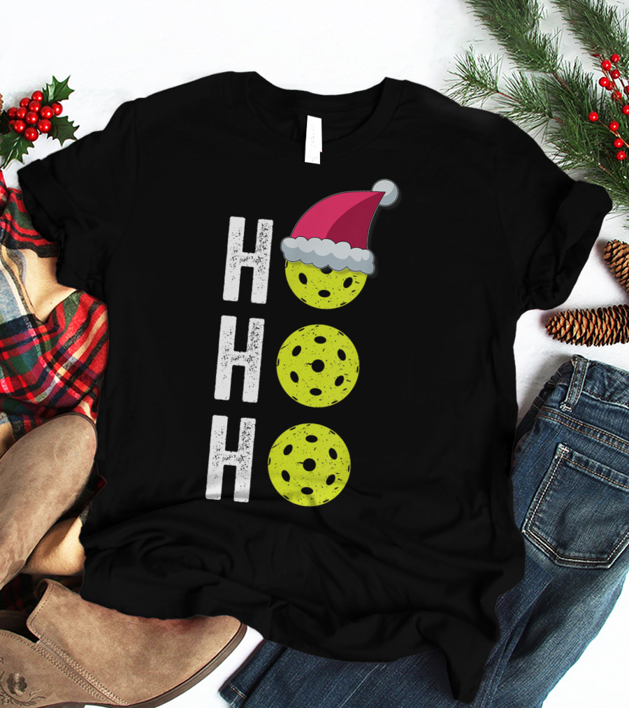 Ho Ho Ho Pickleball Christmas Funny Santa Hat Holiday T-Shirt