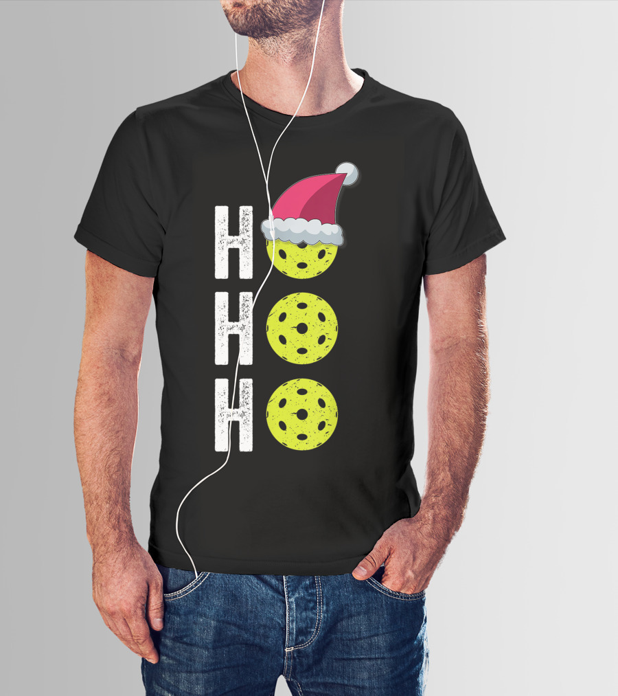Ho Ho Ho Pickleball Christmas Funny Santa Hat Holiday T-Shirt