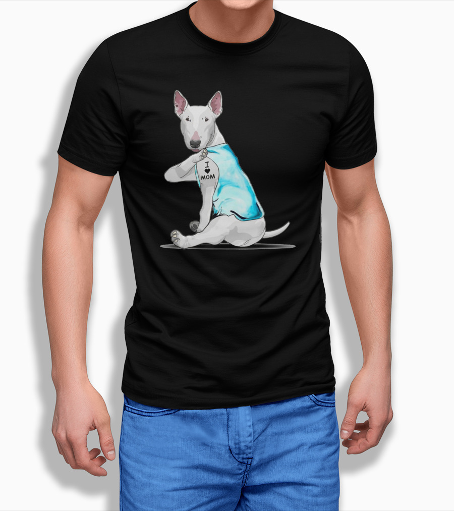 Bull Terrier I Love Mom Tattoo T-Shirt