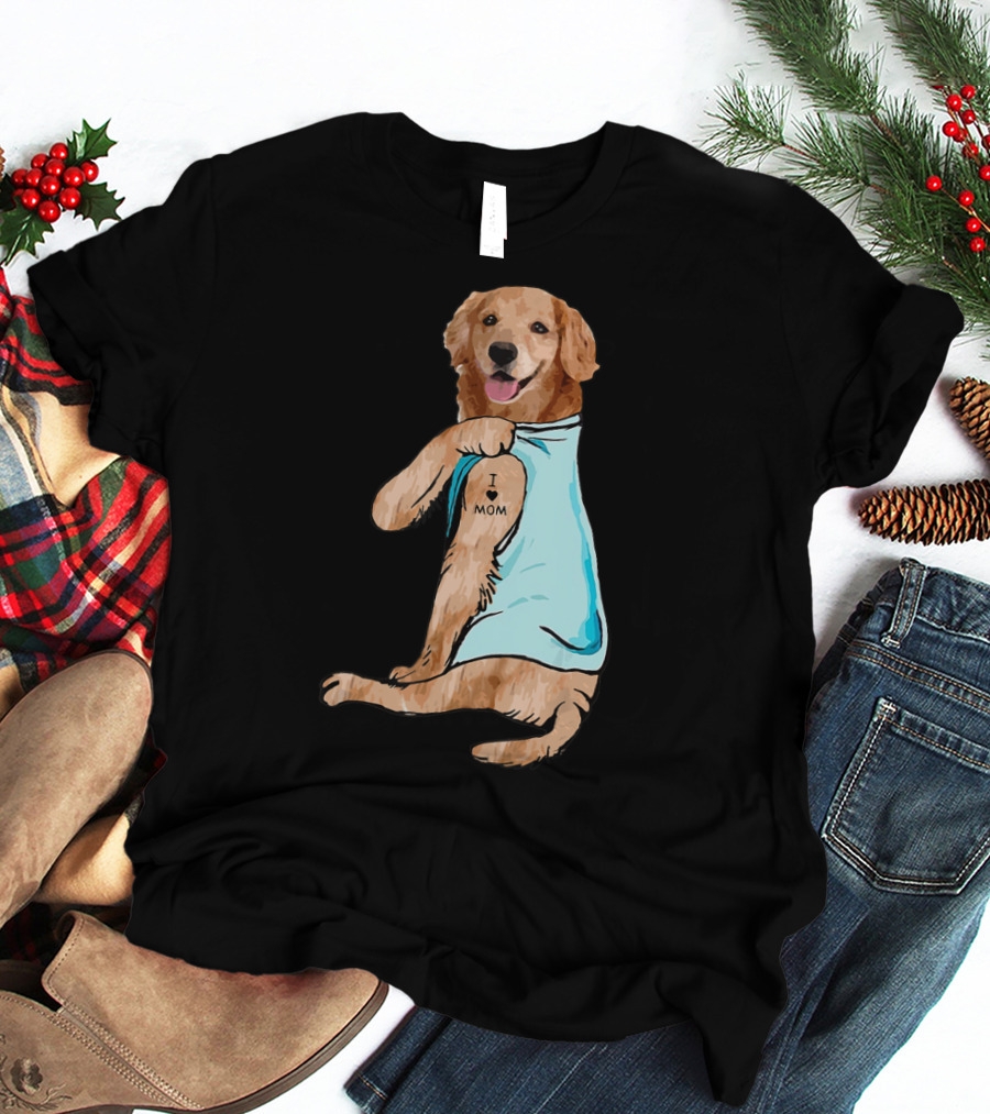 Golden Retriever I Love Mom Tattoo T-Shirt