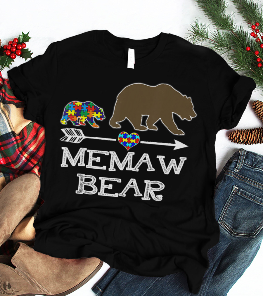 Memaw Bear Autism Puzzle Heart Baby Bear T-Shirt