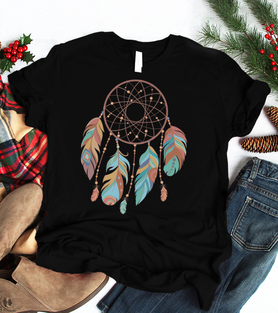 Dream Catcher With Colorful Feathers Native American T-Shirt