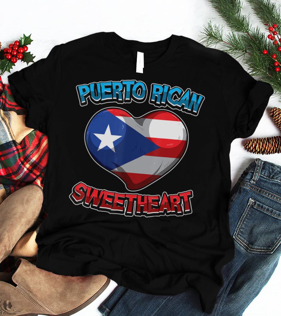 Puerto Rican Sweetheart Heart-Shaped Flag T-Shirt