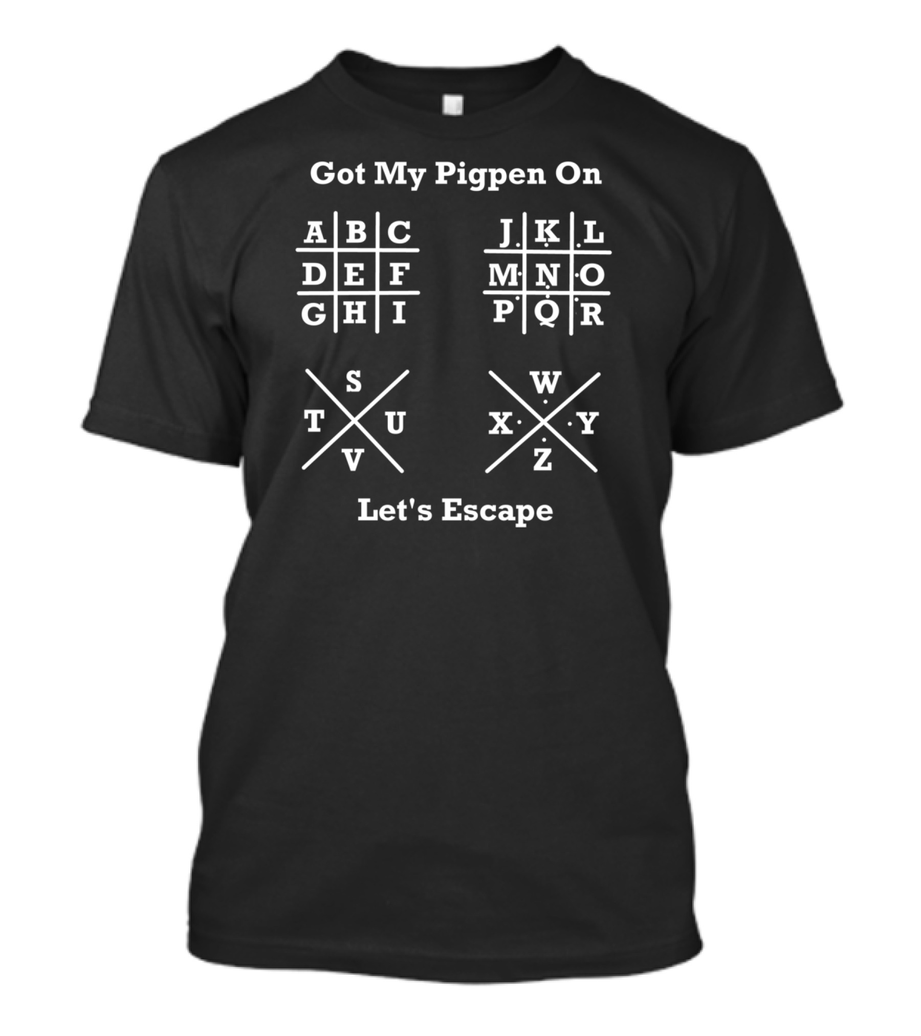 Got My Pigpen On Let's Escape Alphabet Code Grid T-Shirt