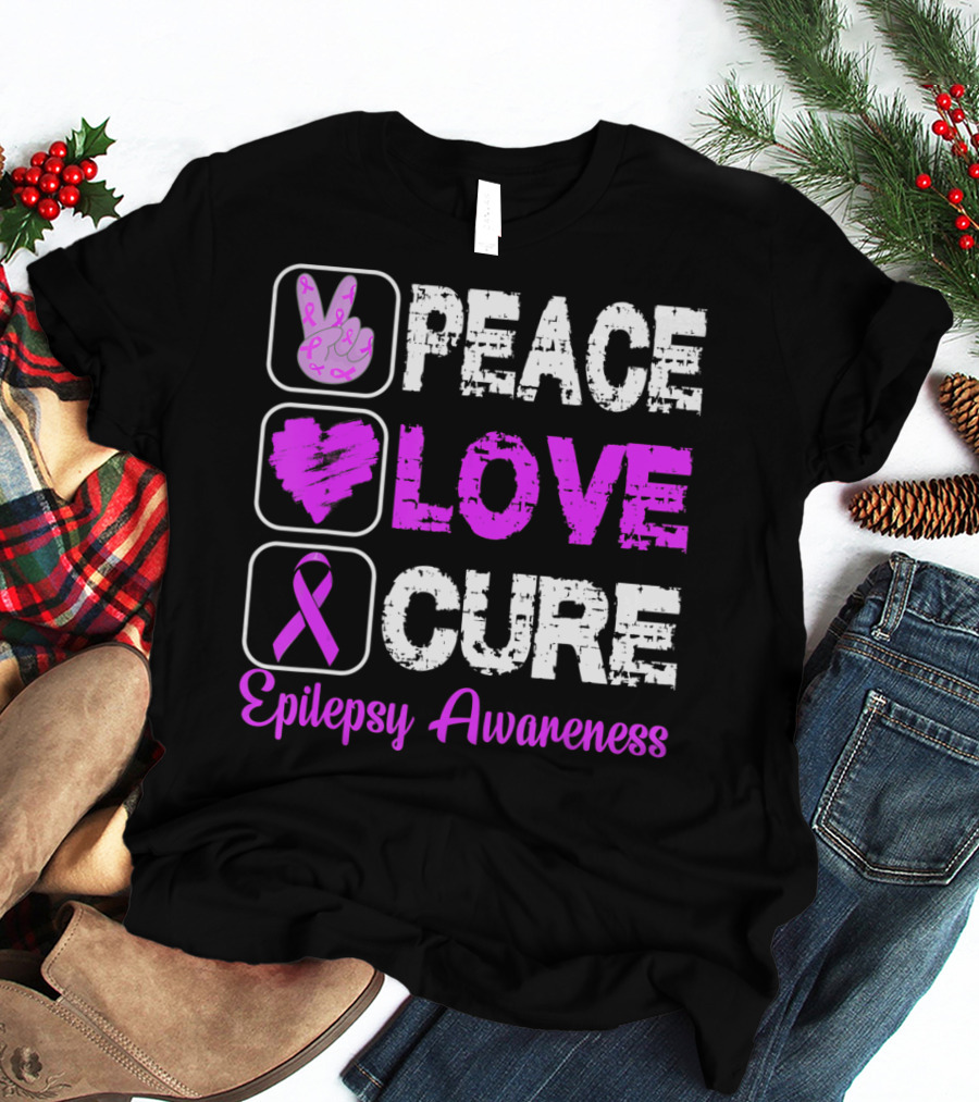 Peace Love Cure Epilepsy Awareness T-Shirt