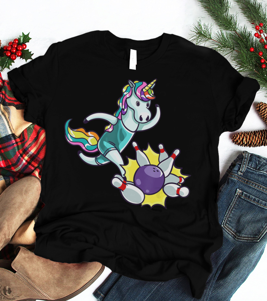 Bowling Unicorn Striking Pins USA Lover T-Shirt
