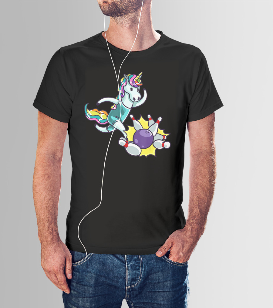 Bowling Unicorn Striking Pins USA Lover T-Shirt
