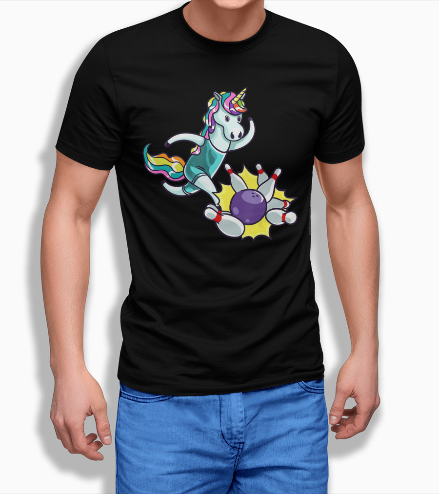 Bowling Unicorn Striking Pins USA Lover T-Shirt