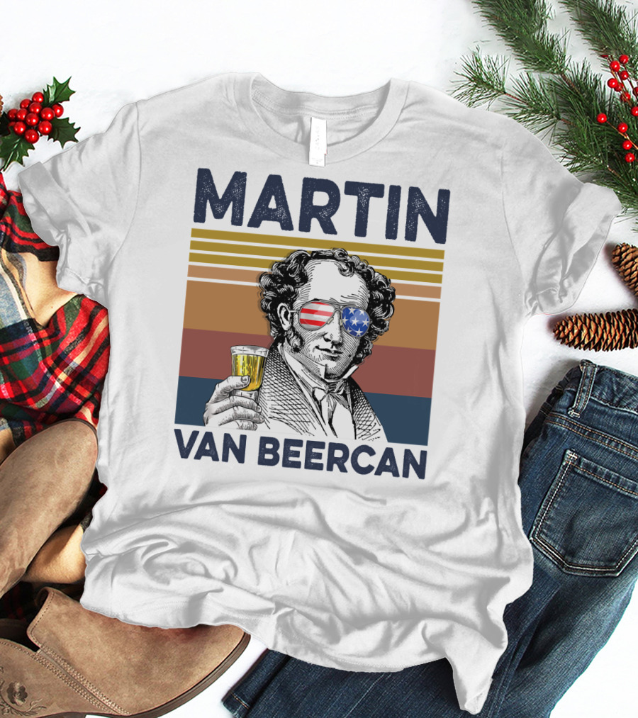 Martin Van Beercan American Flag Vintage Drink USA T-Shirt