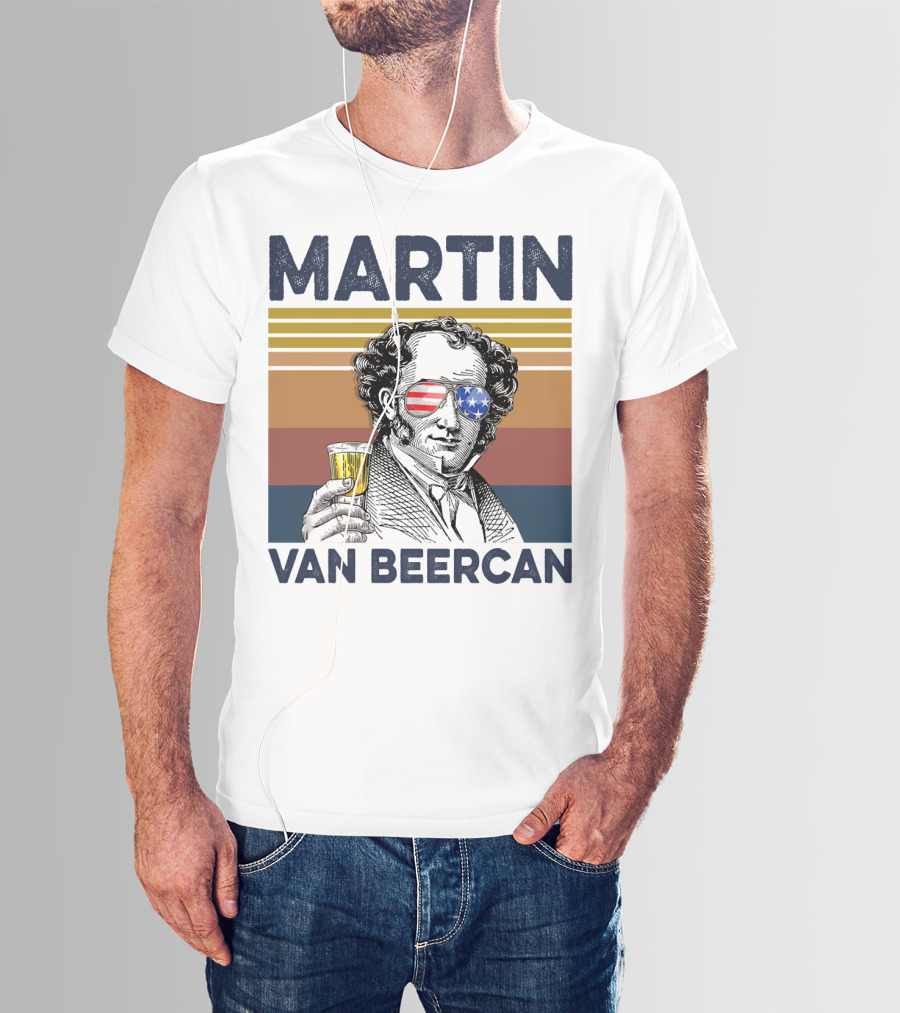 Martin Van Beercan American Flag Vintage Drink USA T-Shirt