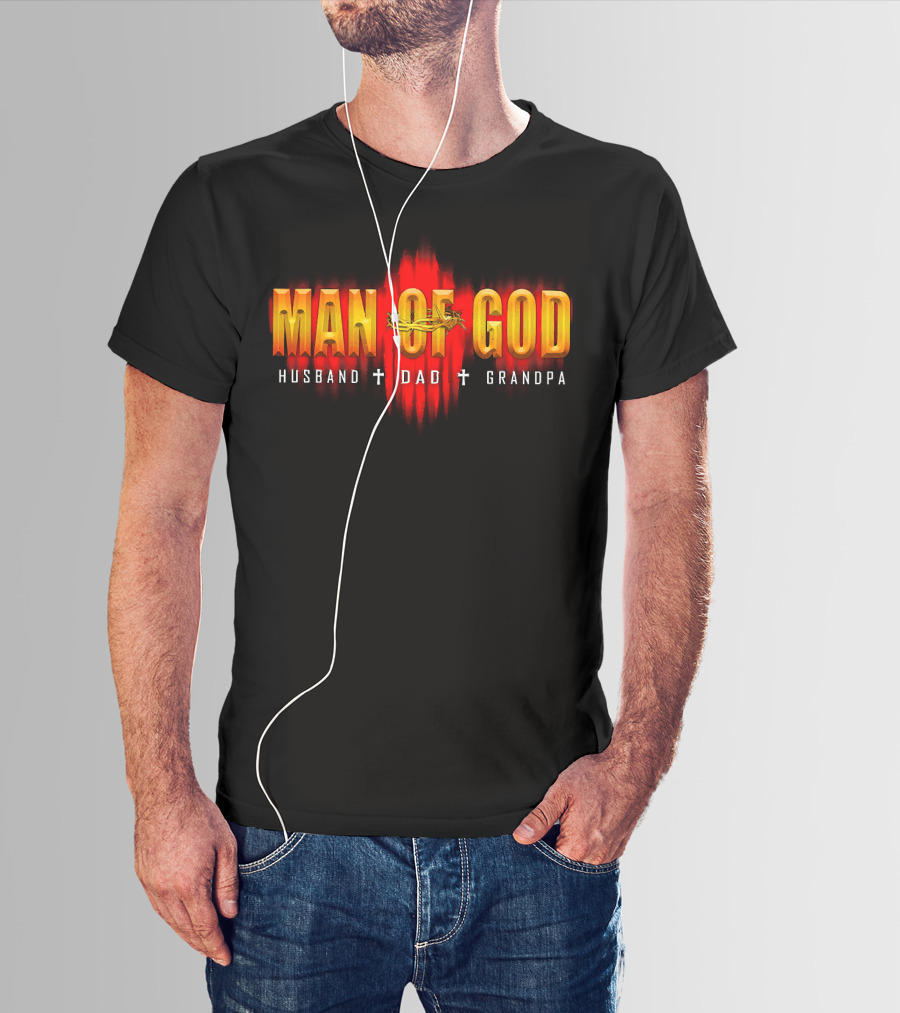 Man Of God Husband Dad Grandpa Cross Crown T-Shirt