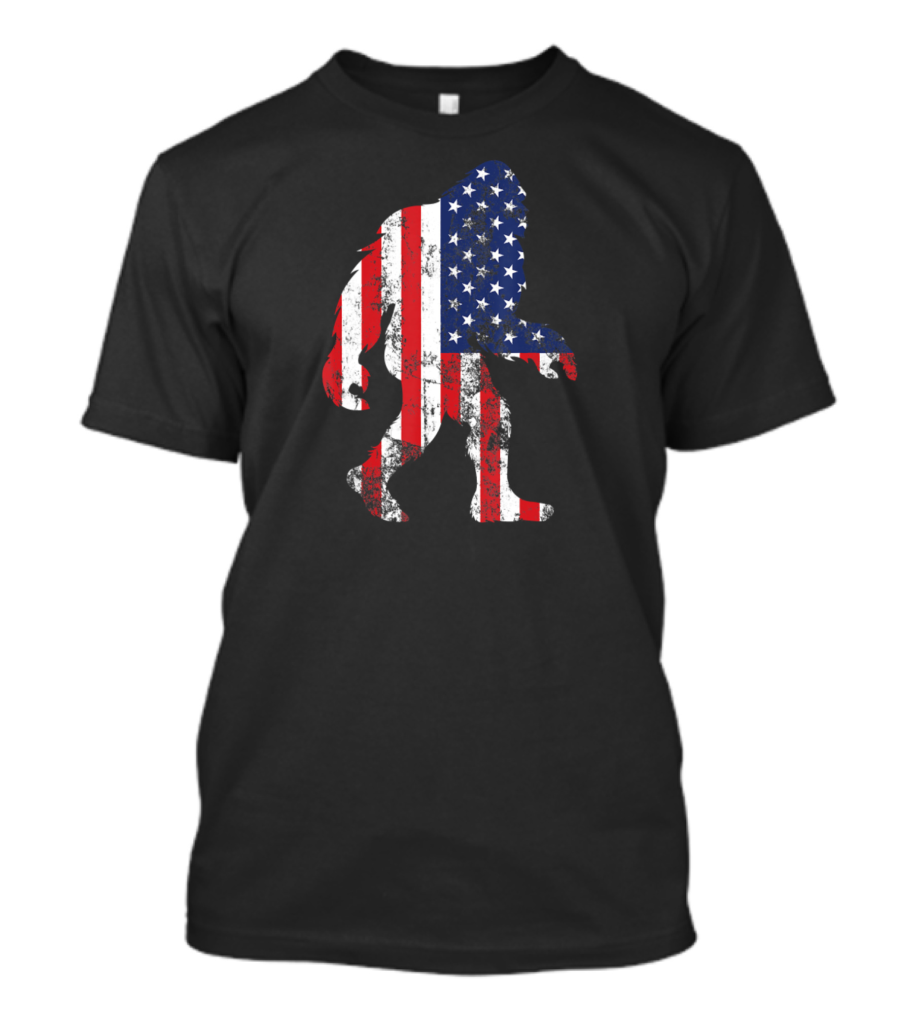 Patriotic Bigfoot Silhouette With American Flag Colors T-Shirt