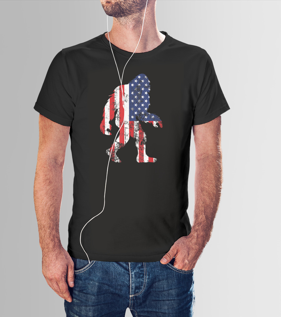 Patriotic Bigfoot Silhouette With American Flag Colors T-Shirt