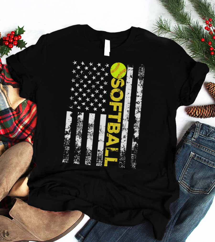 Softball American Flag Team T-Shirt