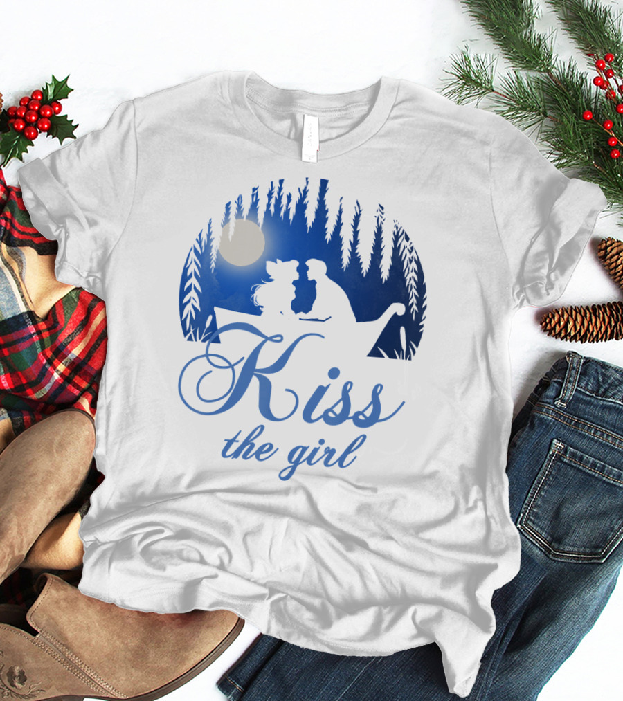 Kiss The Girl Disney Mermaid Ariel Eric Night Moonlit Boat Scene T-Shirt