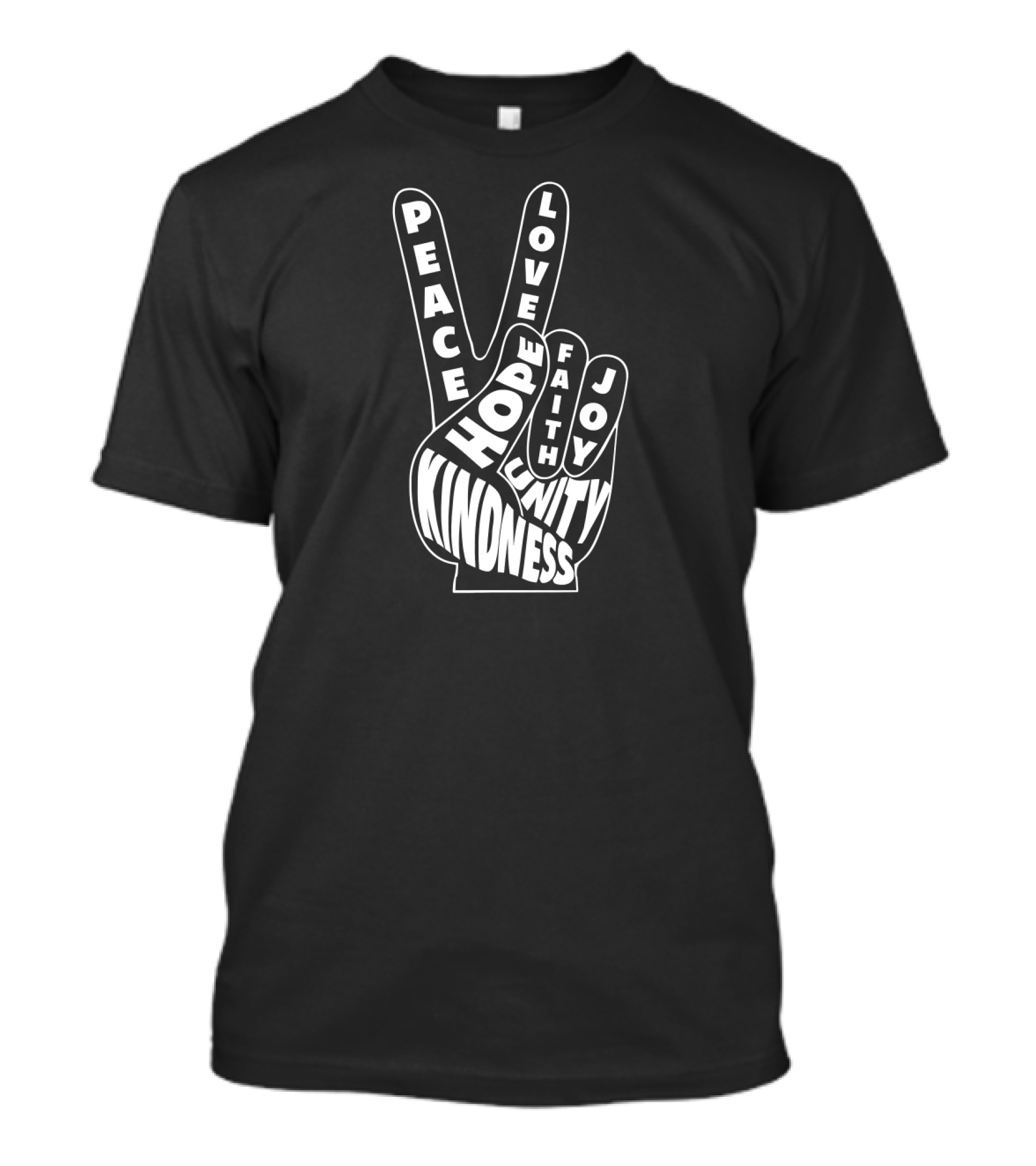 Peace Love Kindness Hope Faith Joy Unity 60s Hand Sign T-Shirt