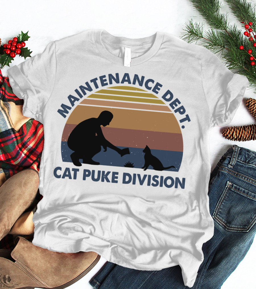 Maintenance Dept Silhouette With Cat Retro Style Cat Puke Division T-Shirt