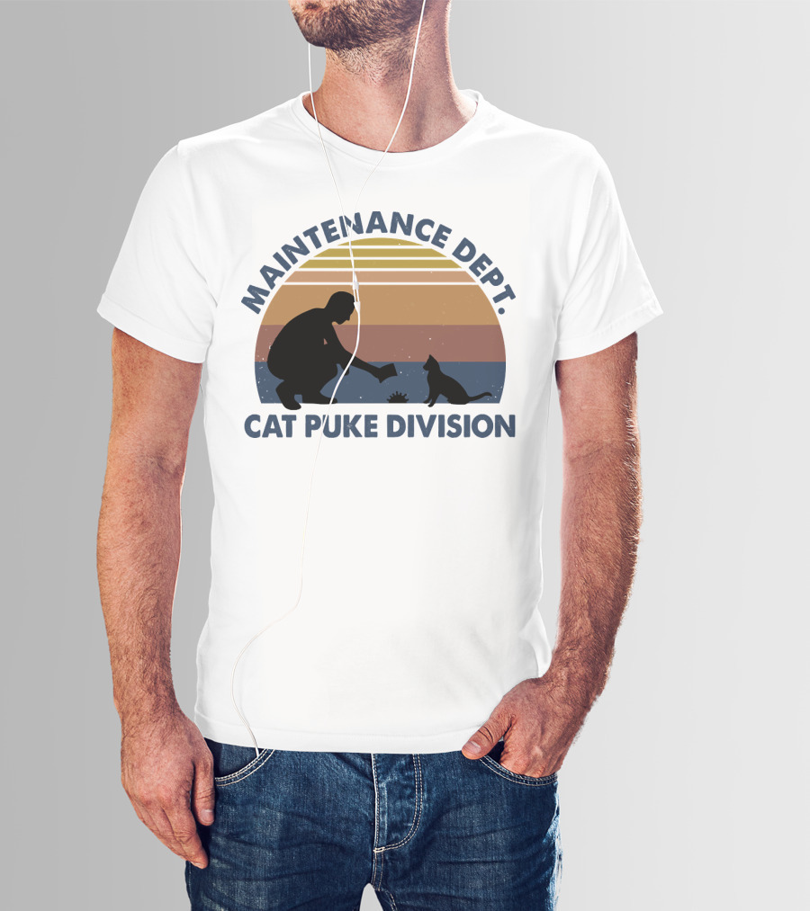 Maintenance Dept Silhouette With Cat Retro Style Cat Puke Division T-Shirt