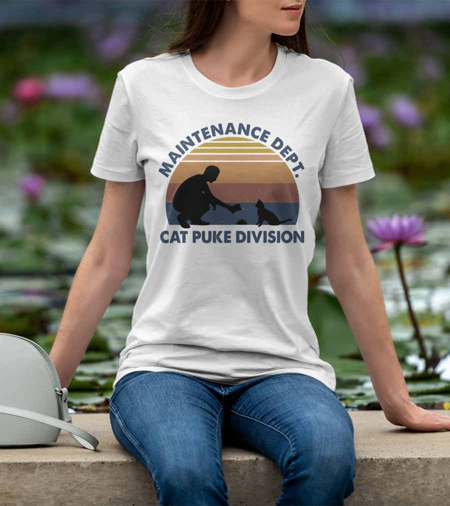 Maintenance Dept Silhouette With Cat Retro Style Cat Puke Division T-Shirt