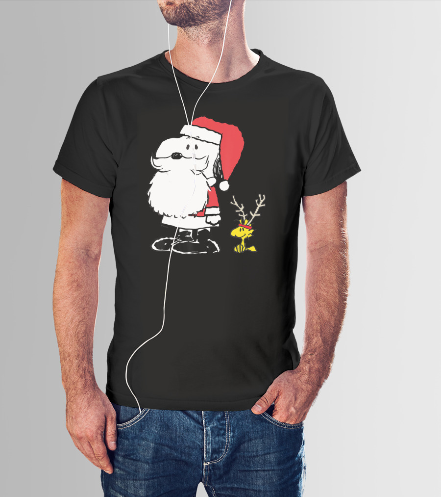 Peanuts Snoopy And Woodstock In Santa And Antlers Holiday Shop T-Shirt