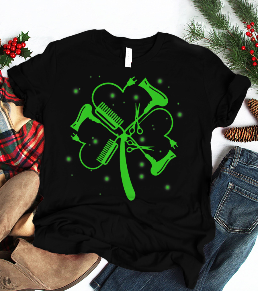 Hair Stylist Shamrock Hairdryer Comb Scissors St. Patrick's Day T-Shirt