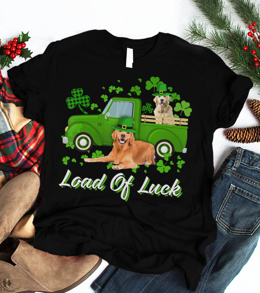 Load Of Luck Green Truck And Golden Retrievers T-Shirt