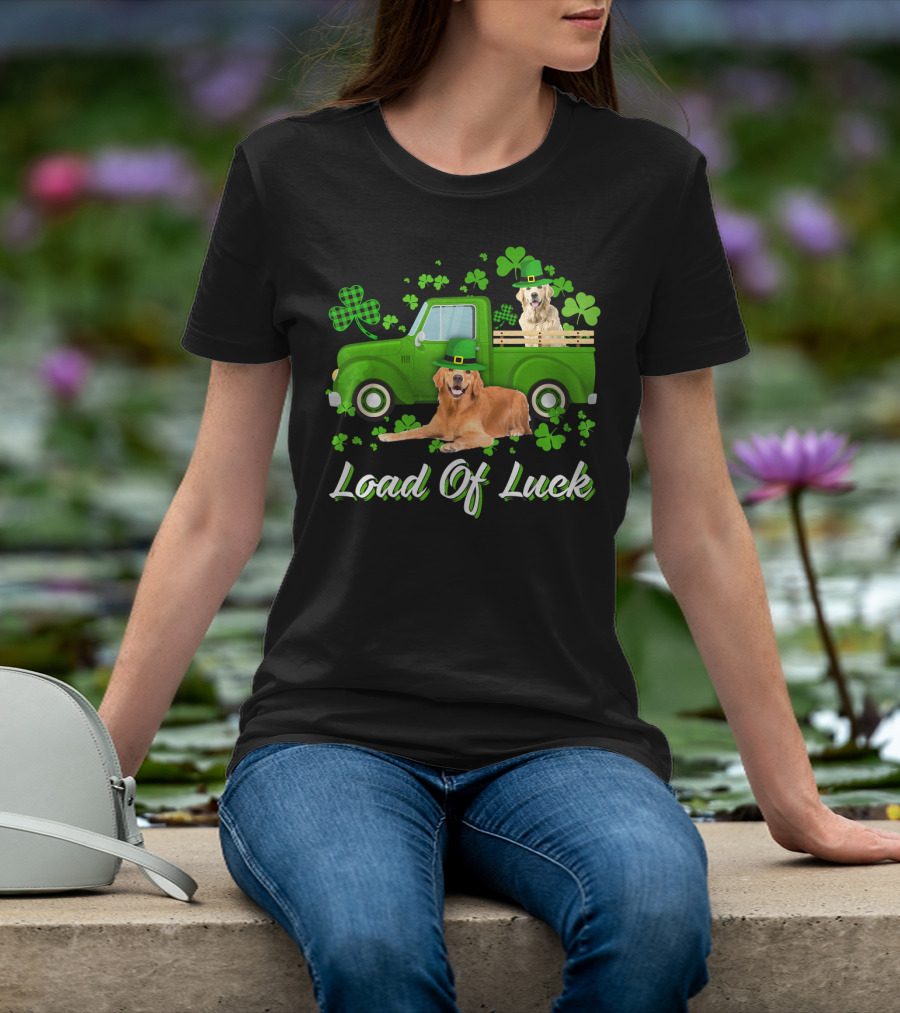 Load Of Luck Green Truck And Golden Retrievers T-Shirt