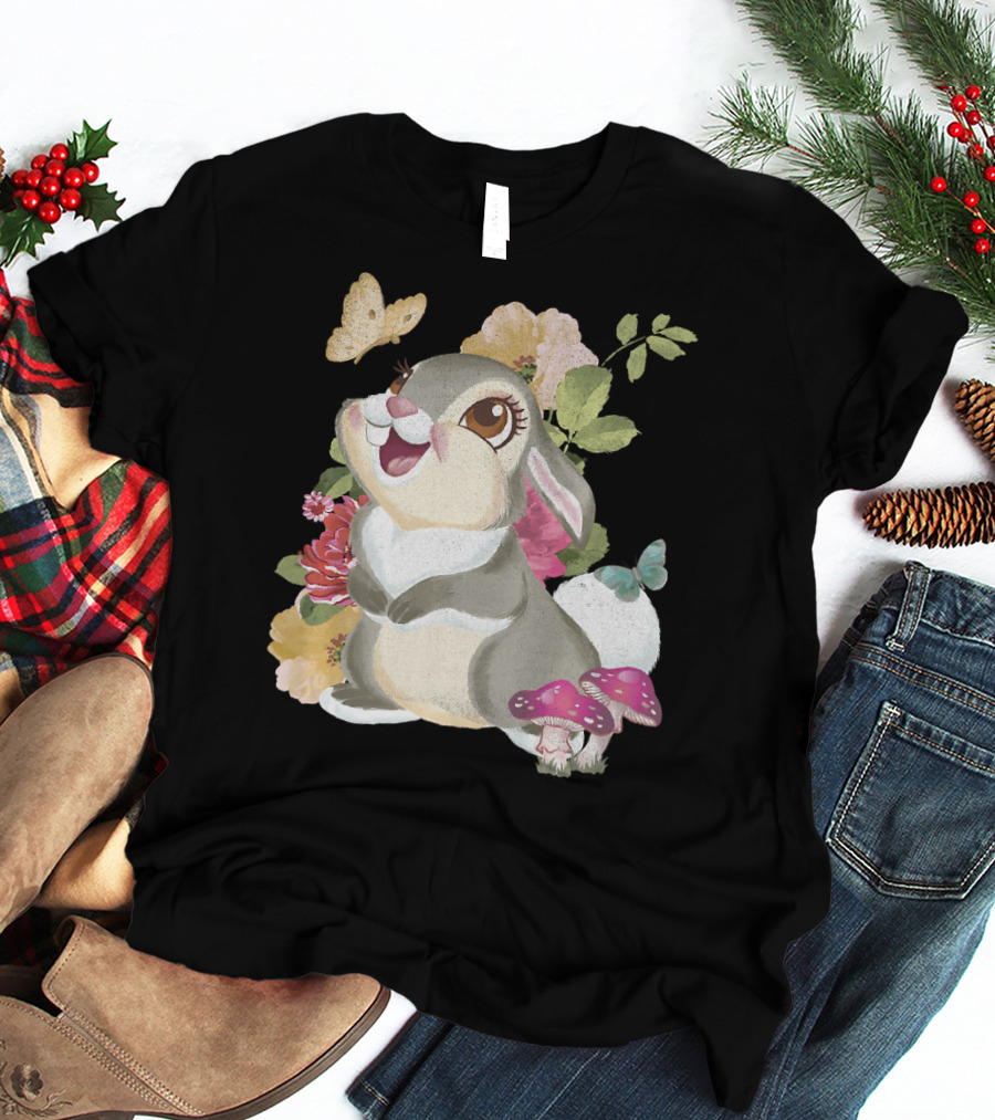 Disney Bambi Thumper Vintage Floral Butterfly Mushrooms Flowers T-Shirt