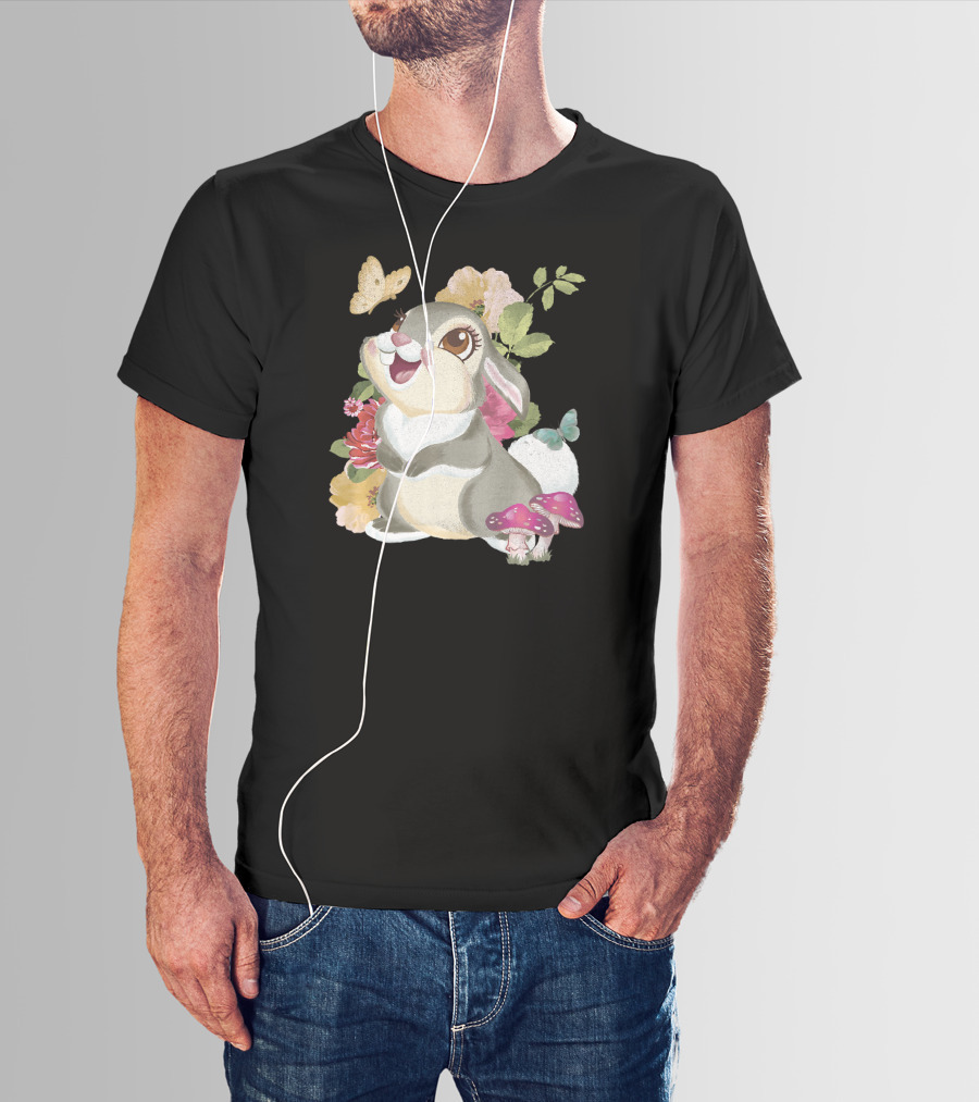 Disney Bambi Thumper Vintage Floral Butterfly Mushrooms Flowers T-Shirt