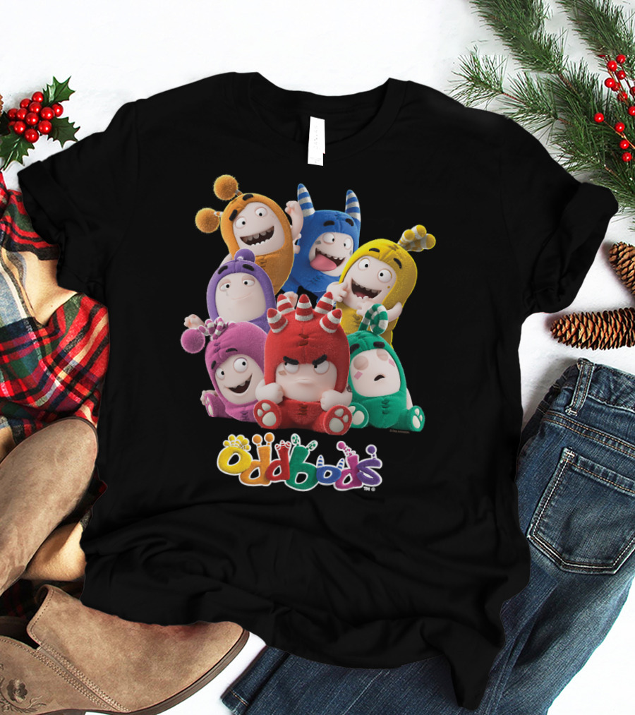 Oddbods All 7 Characters In Colorful Playful Poses T-Shirt