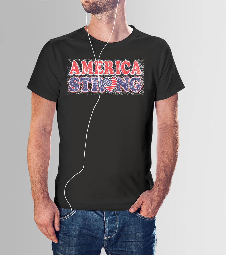 AMERICA STRONG USA Heart Flag Bold Patriotic T-Shirt