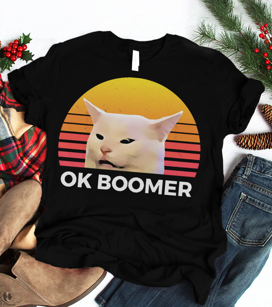 Cat Ok Boomer Retro Sunset T-Shirt