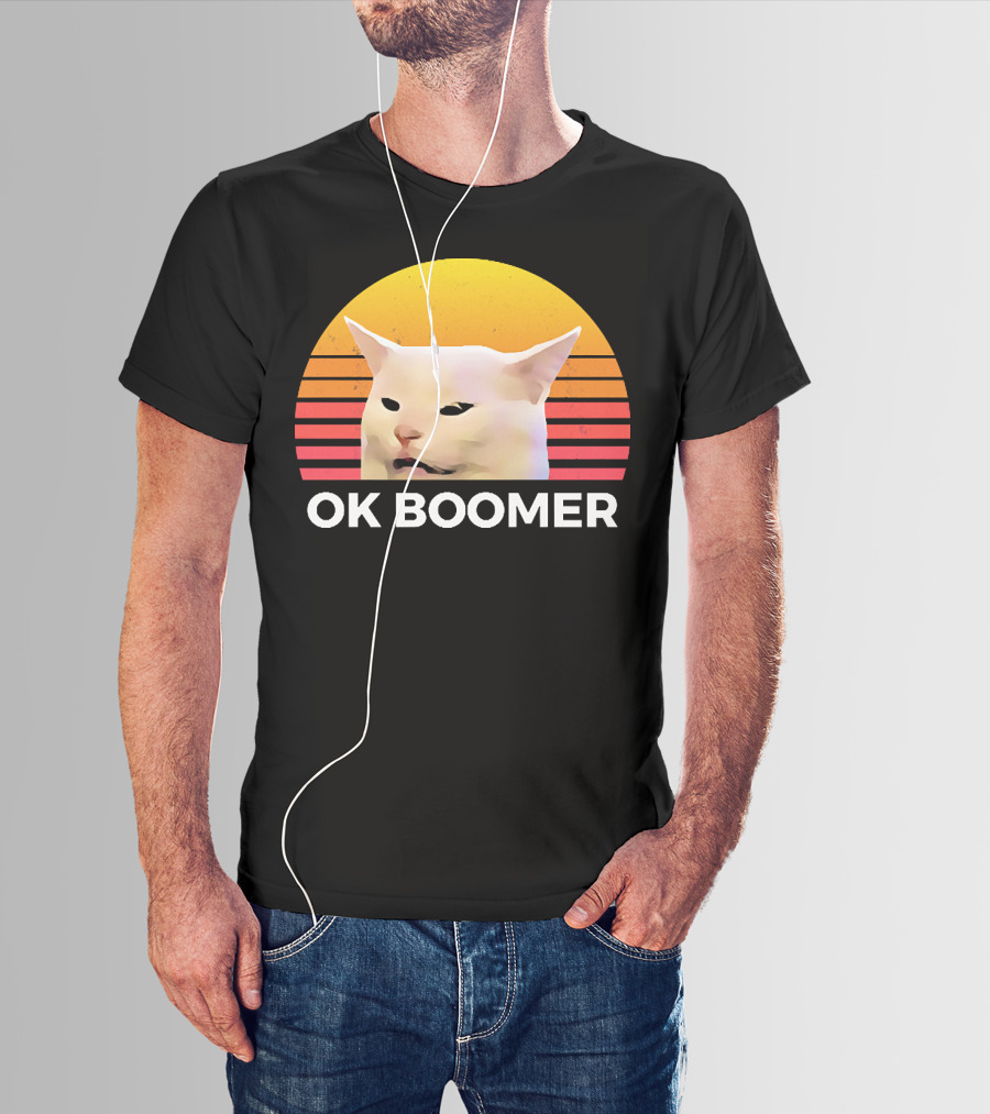 Cat Ok Boomer Retro Sunset T-Shirt