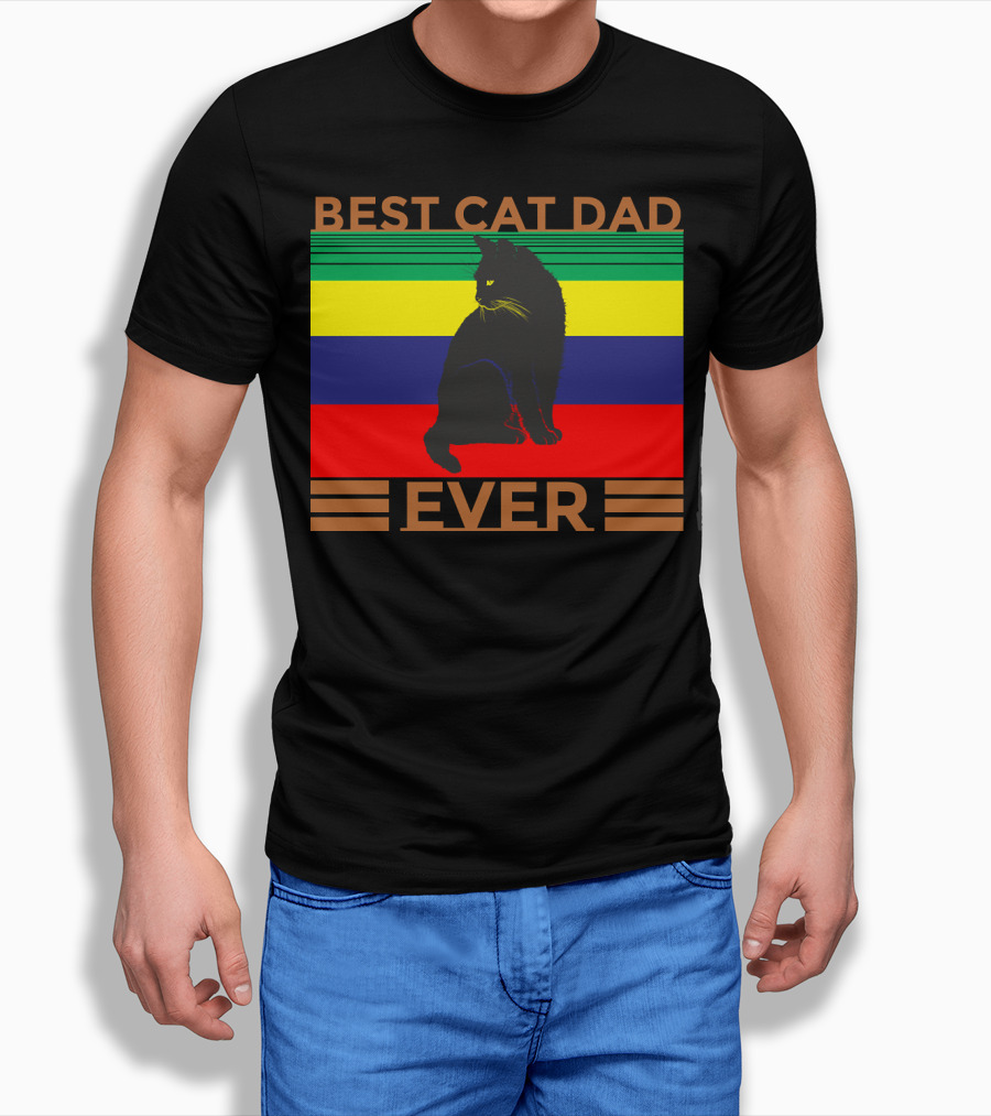 BEST CAT DAD EVER Colorful Striped Cat T-Shirt
