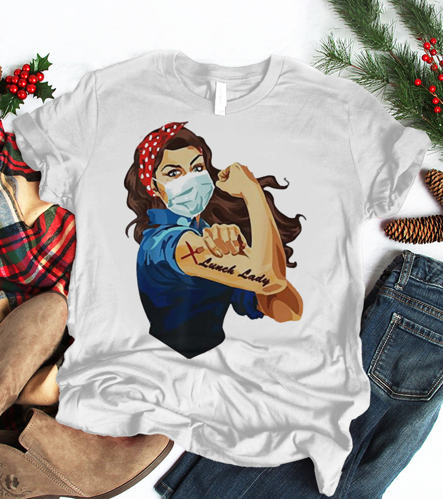 Strong Woman Masked Tattoo Lunch Lady Empowerment T-Shirt
