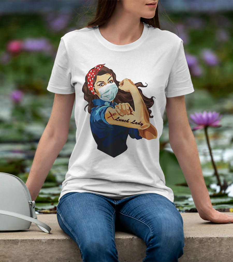 Strong Woman Masked Tattoo Lunch Lady Empowerment T-Shirt