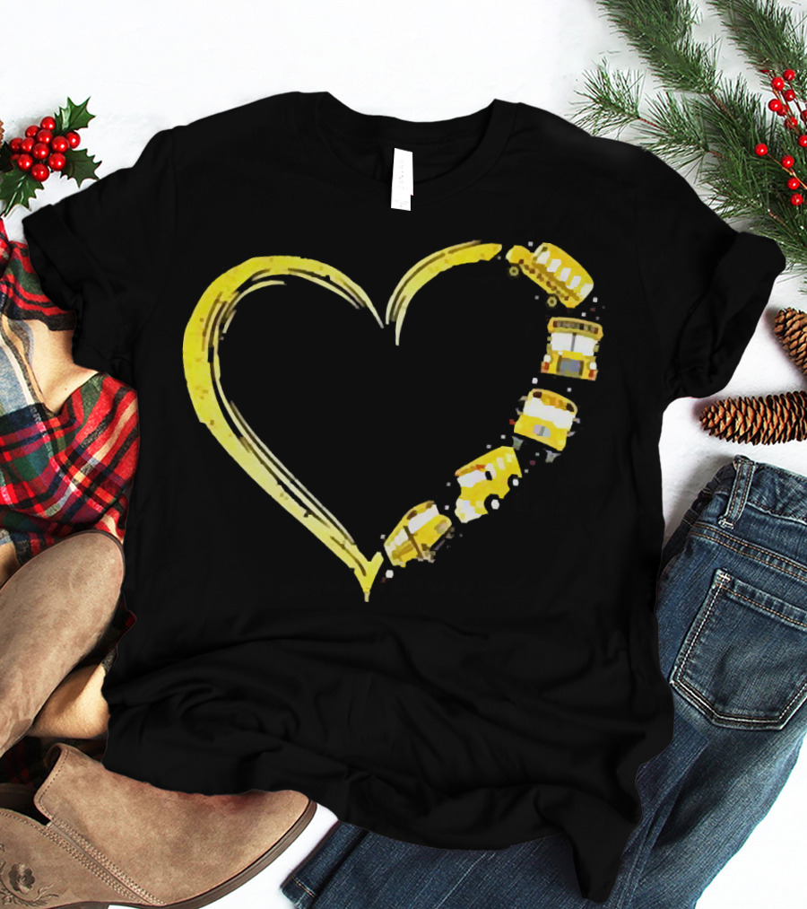 Heart-Shaped Yellow School Bus Journey Love Back To School T-Shirt