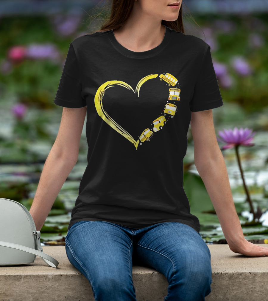 Heart-Shaped Yellow School Bus Journey Love Back To School T-Shirt